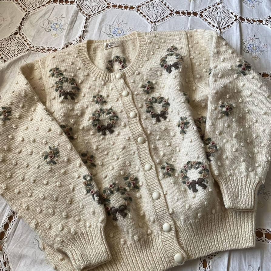 昭和レトロ　お花　リボン　モチーフ　サマーニット 昭和レトロ お花 リボン モチーフ サマーニット